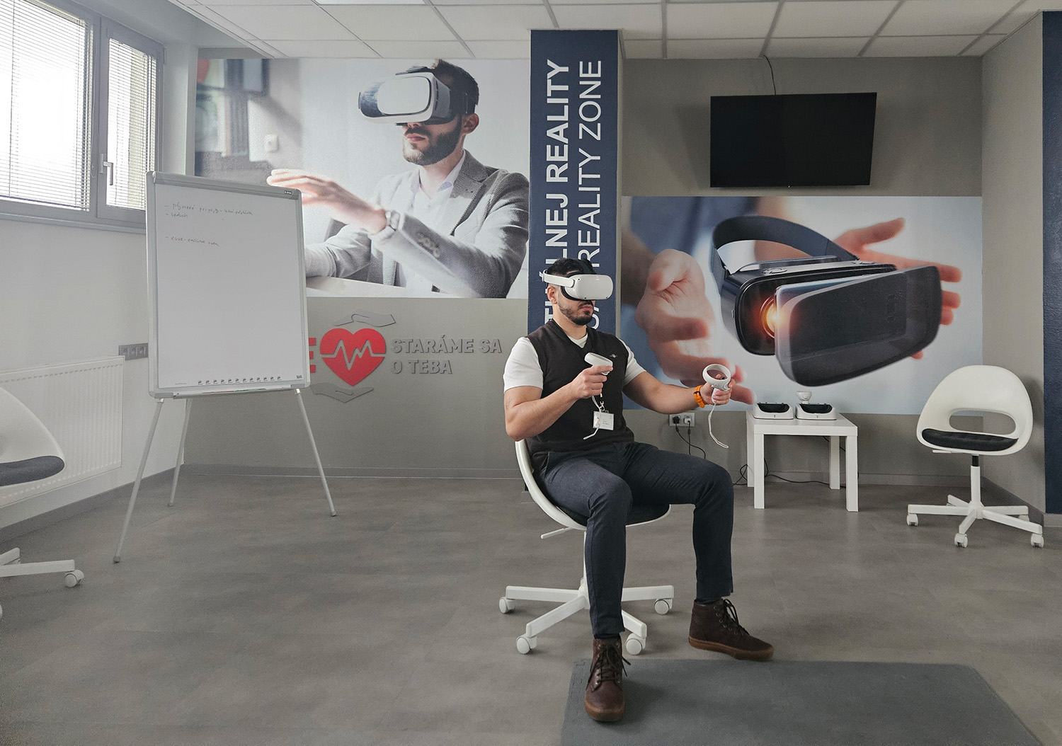 a man wearing a virtual reality headset