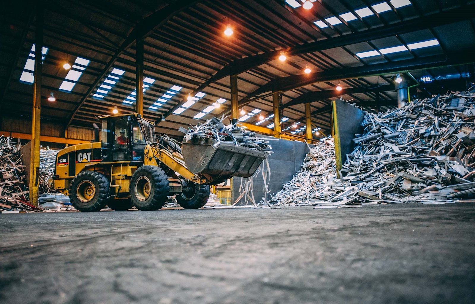 a tractor in a warehouse