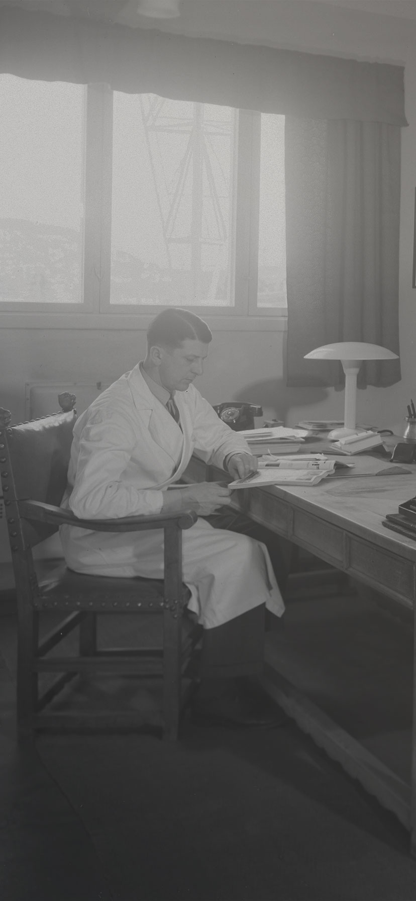 Company physician Eyvind Thiis-Evensen at the office